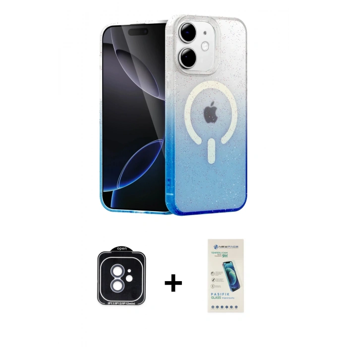 MARSİLYAN™- iPhone 11 Kılıf Eksen Minimal Özel Seri - Şeffaf Pasifik Cam Ekran Koruyucu + PVD Metal Kamera Lens - MI