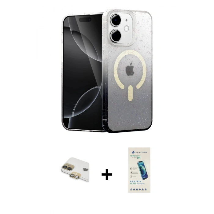MARSİLYAN™- iPhone 11 Kılıf Eksen Minimal Özel Seri - Şeffaf Pasifik Cam Ekran Koruyucu + Pers Alüminyum Kamera Lens - GD