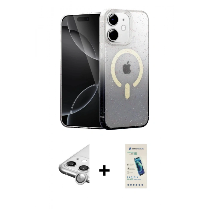 MARSİLYAN™- iPhone 11 Kılıf Eksen Minimal Özel Seri - Şeffaf Pasifik Cam Ekran Koruyucu + Raze Metal Kamera Lens - GS