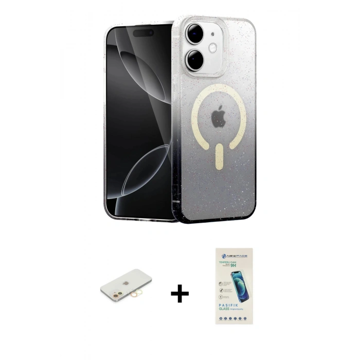 MARSİLYAN™- iPhone 11 Kılıf Eksen Minimal Özel Seri - Şeffaf Pasifik Cam Ekran Koruyucu + Renkli Kamera Lens Koruma Cam - SI