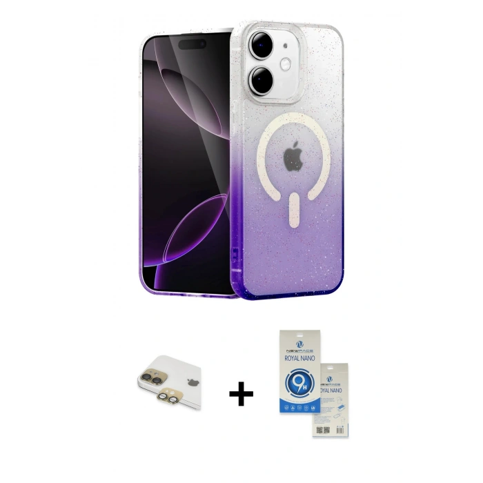 MARSİLYAN™- iPhone 11 Kılıf Eksen Minimal Özel Seri - Şeffaf Royal Nano Ekran Koruyucu + Pers Alüminyum Kamera Lens - GD