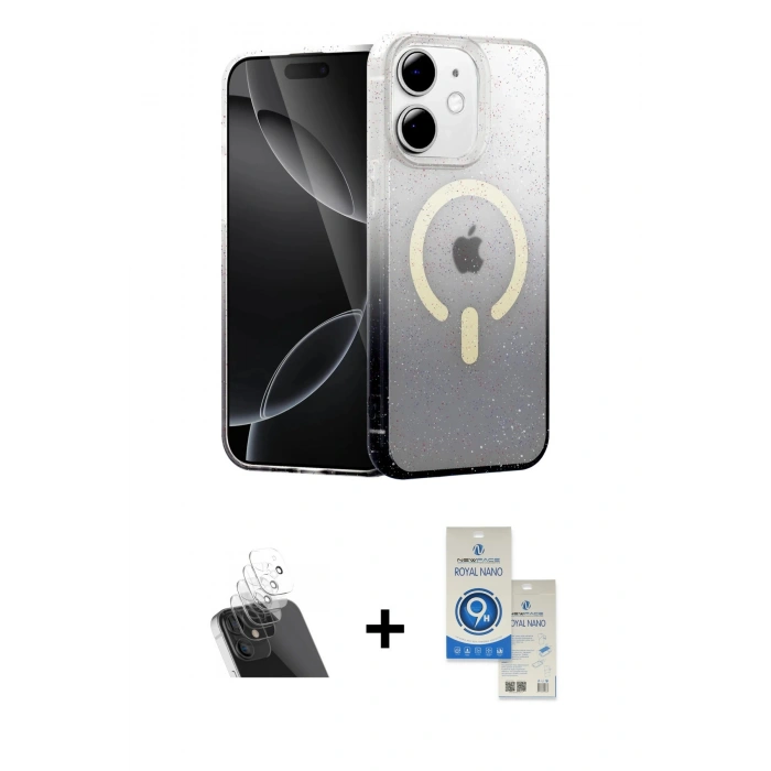 MARSİLYAN™- iPhone 11 Kılıf Eksen Minimal Özel Seri - Şeffaf Royal Nano Ekran Koruyucu + Kamera Lens Koruma Cam - SF