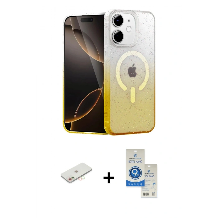 MARSİLYAN™- iPhone 11 Kılıf Eksen Minimal Özel Seri - Şeffaf Royal Nano Ekran Koruyucu + Renkli Kamera Lens Koruma Cam - YL