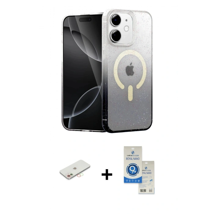 MARSİLYAN™- iPhone 11 Kılıf Eksen Minimal Özel Seri - Şeffaf Royal Nano Ekran Koruyucu + Renkli Kamera Lens Koruma Cam - YL