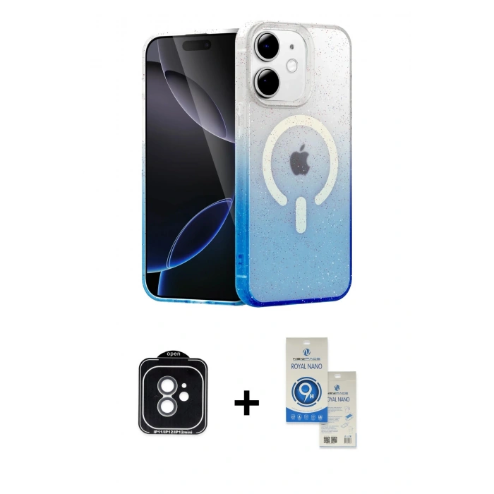 MARSİLYAN™- iPhone 11 Kılıf Eksen Minimal Özel Seri - Şeffaf Royal Nano Ekran Koruyucu + PVD Metal Kamera Lens - YL
