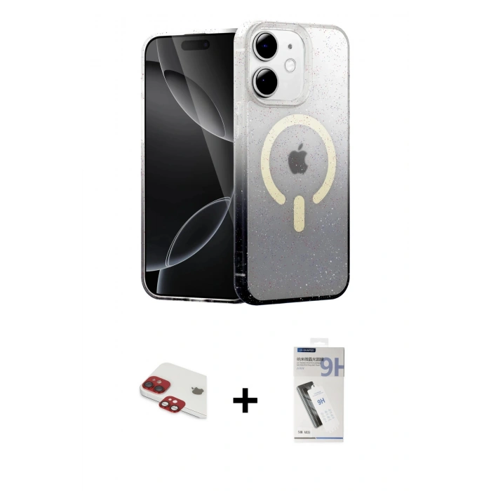 MARSİLYAN™- iPhone 11 Kılıf Eksen Minimal Özel Seri - Şeffaf Uv Polymer Nano Ekran Koruyucu + Kırmızı Pers Alüminyum Kamera Lens