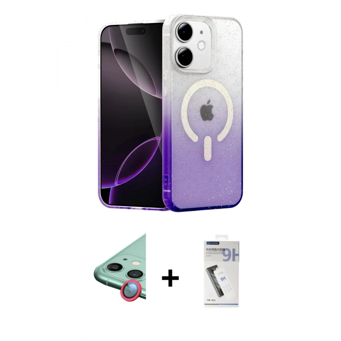 MARSİLYAN™- iPhone 11 Kılıf Eksen Minimal Özel Seri - Şeffaf Uv Polymer Nano Ekran Koruyucu + Kırmızı Raze Metal Kamera Lens