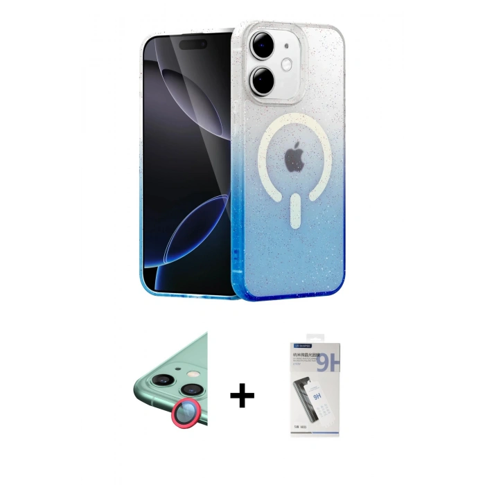 MARSİLYAN™- iPhone 11 Kılıf Eksen Minimal Özel Seri - Şeffaf Uv Polymer Nano Ekran Koruyucu + Kırmızı Raze Metal Kamera Lens