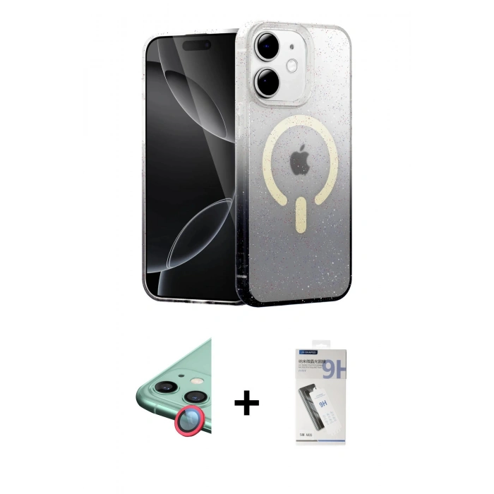 MARSİLYAN™- iPhone 11 Kılıf Eksen Minimal Özel Seri - Şeffaf Uv Polymer Nano Ekran Koruyucu + Kırmızı Raze Metal Kamera Lens