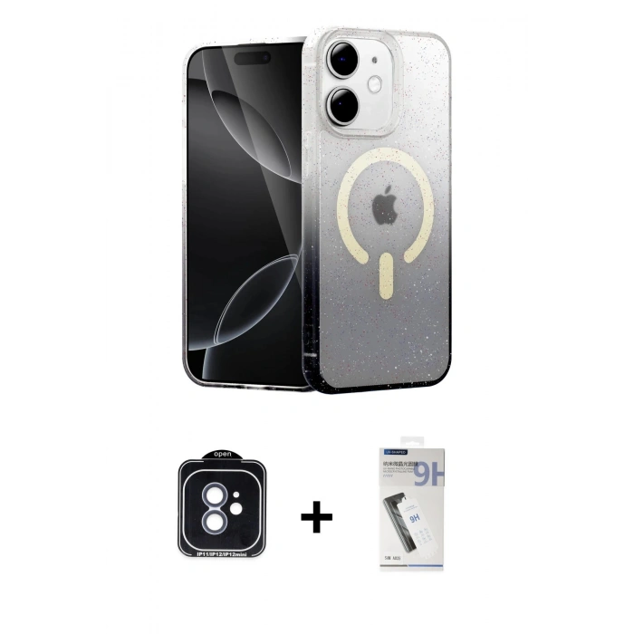 MARSİLYAN™- iPhone 11 Kılıf Eksen Minimal Özel Seri - Şeffaf Uv Polymer Nano Ekran Koruyucu + PVD Metal Kamera Lens - MI