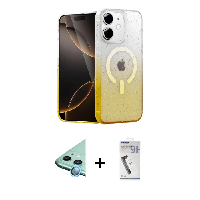 MARSİLYAN™- iPhone 11 Kılıf Eksen Minimal Özel Seri - Şeffaf Uv Polymer Nano Ekran Koruyucu + Mavi Raze Metal Kamera Lens