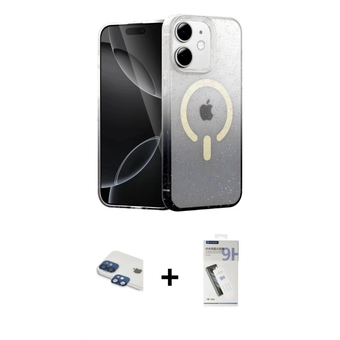 MARSİLYAN™- iPhone 11 Kılıf Eksen Minimal Özel Seri - Şeffaf Uv Polymer Nano Ekran Koruyucu + Pers Alüminyum Kamera Lens - LT
