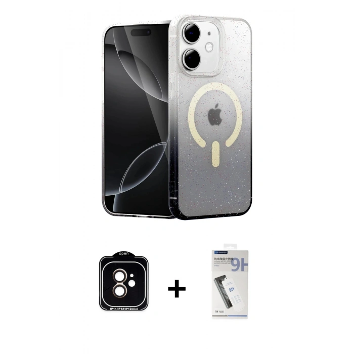 MARSİLYAN™- iPhone 11 Kılıf Eksen Minimal Özel Seri - Şeffaf Uv Polymer Nano Ekran Koruyucu + PVD Metal Kamera Lens - TU