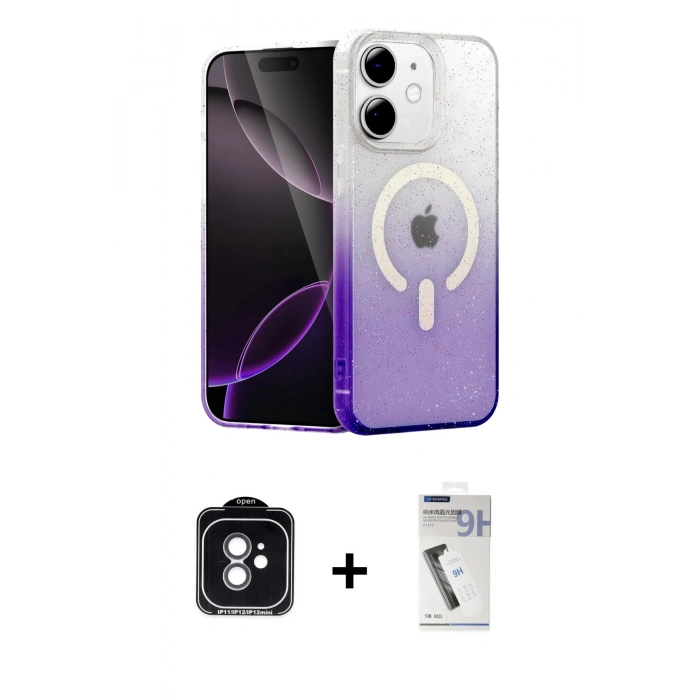MARSİLYAN™- iPhone 11 Kılıf Eksen Minimal Özel Seri - Şeffaf Uv Polymer Nano Ekran Koruyucu + PVD Metal Kamera Lens - YL