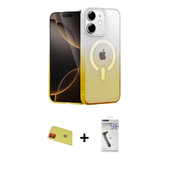 MARSİLYAN™- iPhone 11 Kılıf Eksen Minimal Özel Seri - Şeffaf Uv Polymer Nano Ekran Koruyucu + Rainbow Kamera Lens Koruma Cam - KI