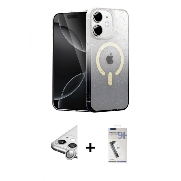 MARSİLYAN™- iPhone 11 Kılıf Eksen Minimal Özel Seri - Şeffaf Uv Polymer Nano Ekran Koruyucu + Raze Metal Kamera Lens - GS