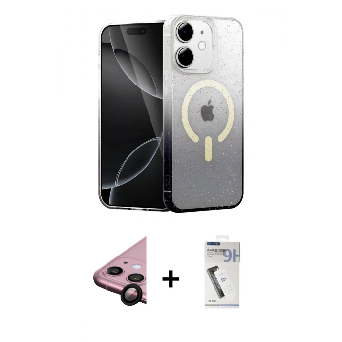 MARSİLYAN™- iPhone 11 Kılıf Eksen Minimal Özel Seri - Şeffaf Uv Polymer Nano Ekran Koruyucu + Raze Metal Kamera Lens - SH