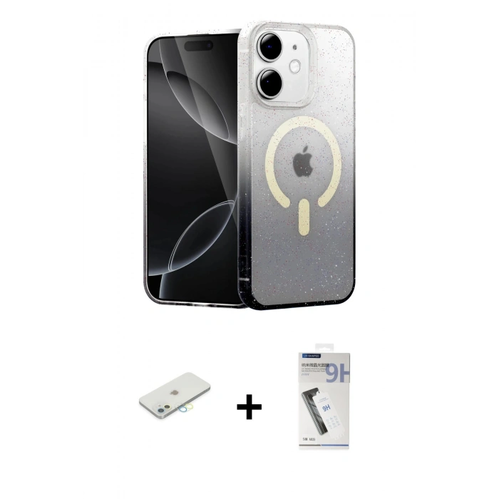 MARSİLYAN™- iPhone 11 Kılıf Eksen Minimal Özel Seri - Şeffaf Uv Polymer Nano Ekran Koruyucu + Renkli Kamera Lens Koruma Cam - SI