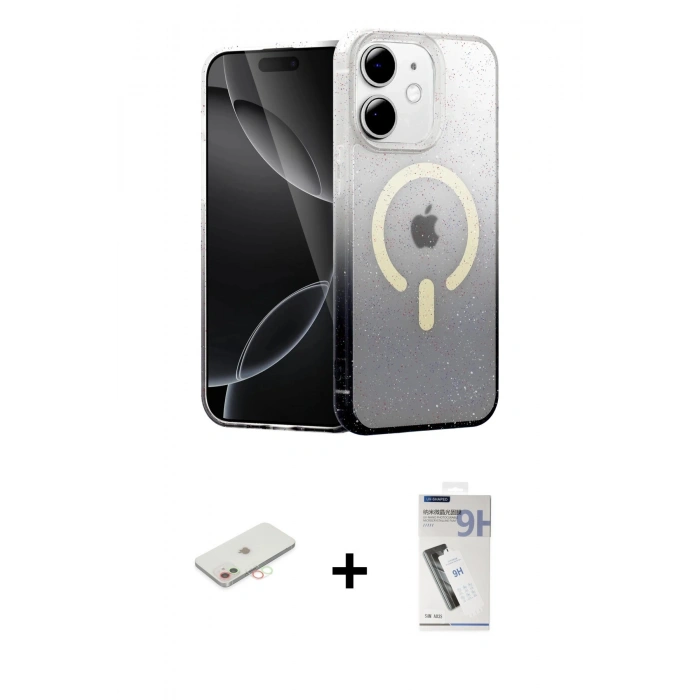 MARSİLYAN™- iPhone 11 Kılıf Eksen Minimal Özel Seri - Şeffaf Uv Polymer Nano Ekran Koruyucu + Renkli Kamera Lens Koruma Cam - YL