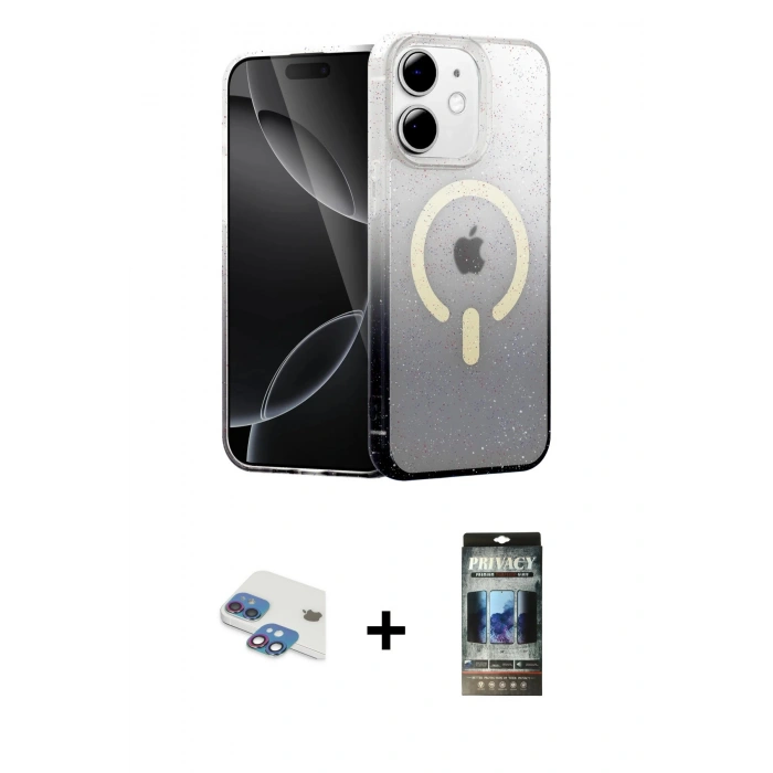 MARSİLYAN™- iPhone 11 Kılıf Eksen Minimal Özel Seri - Siyah 34D Hayalet Izgaralı Cam + Pers Alüminyum Kamera Lens - GI
