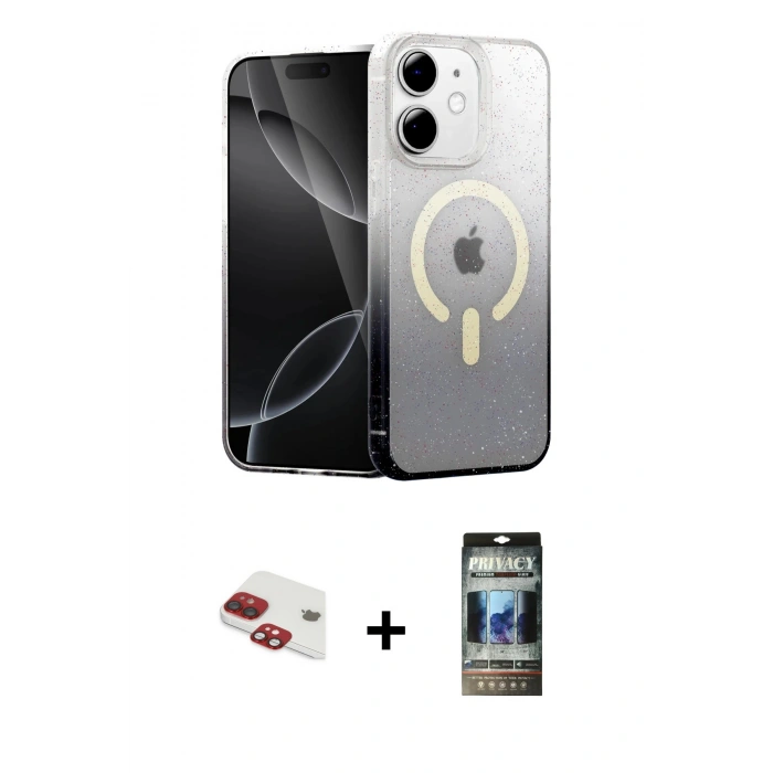 MARSİLYAN™- iPhone 11 Kılıf Eksen Minimal Özel Seri - Siyah 34D Hayalet Izgaralı Cam + Kırmızı Pers Alüminyum Kamera Lens