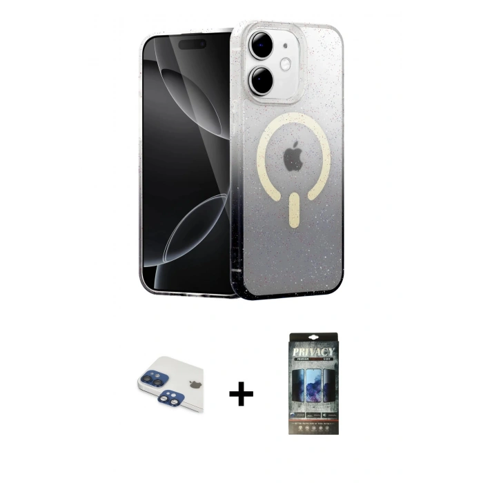 MARSİLYAN™- iPhone 11 Kılıf Eksen Minimal Özel Seri - Siyah 34D Hayalet Izgaralı Cam + Lacivert Pers Alüminyum Kamera Lens