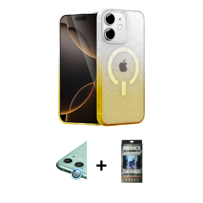 MARSİLYAN™- iPhone 11 Kılıf Eksen Minimal Özel Seri - Siyah 34D Hayalet Izgaralı Cam + Raze Metal Kamera Lens - MI
