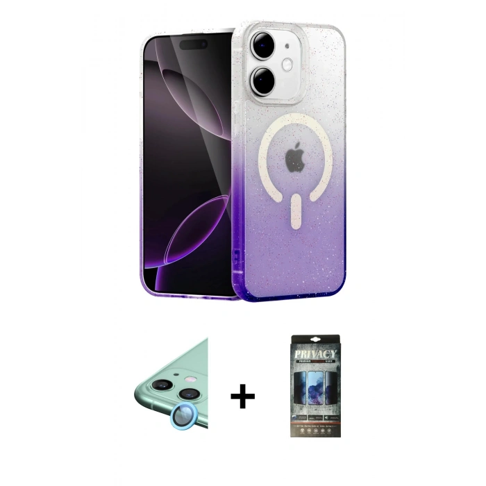MARSİLYAN™- iPhone 11 Kılıf Eksen Minimal Özel Seri - Siyah 34D Hayalet Izgaralı Cam + Raze Metal Kamera Lens - MI