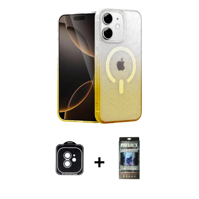 MARSİLYAN™- iPhone 11 Kılıf Eksen Minimal Özel Seri - Siyah 34D Hayalet Izgaralı Cam + PVD Metal Kamera Lens - YL