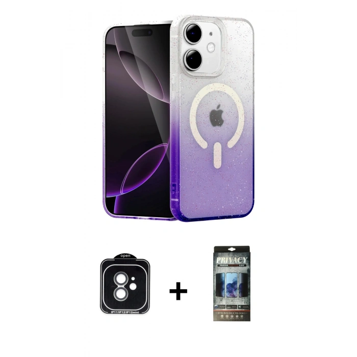 MARSİLYAN™- iPhone 11 Kılıf Eksen Minimal Özel Seri - Siyah 34D Hayalet Izgaralı Cam + PVD Metal Kamera Lens - YL