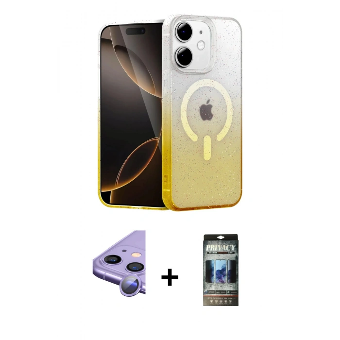 MARSİLYAN™- iPhone 11 Kılıf Eksen Minimal Özel Seri - Siyah 34D Hayalet Izgaralı Cam + Raze Metal Kamera Lens - MR