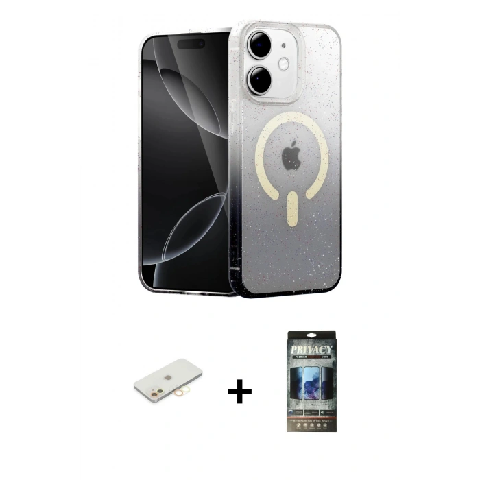 MARSİLYAN™- iPhone 11 Kılıf Eksen Minimal Özel Seri - Siyah 34D Hayalet Izgaralı Cam + Renkli Kamera Lens Koruma Cam - SI
