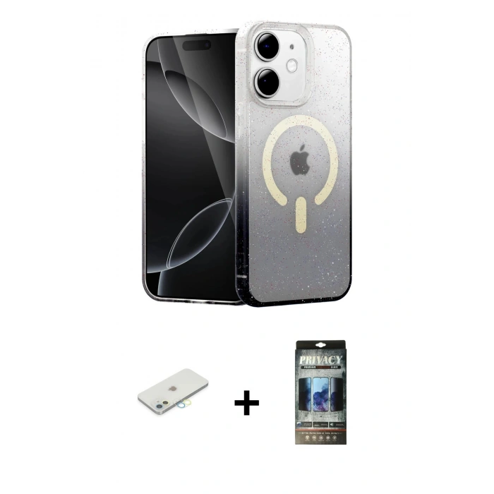 MARSİLYAN™- iPhone 11 Kılıf Eksen Minimal Özel Seri - Siyah 34D Hayalet Izgaralı Cam + Renkli Kamera Lens Koruma Cam - SI