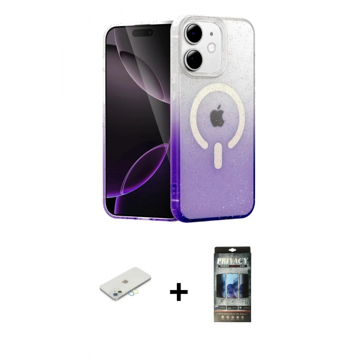 MARSİLYAN™- iPhone 11 Kılıf Eksen Minimal Özel Seri - Siyah 34D Hayalet Izgaralı Cam + Renkli Kamera Lens Koruma Cam - SI