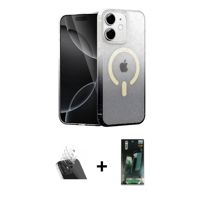 MARSİLYAN™- iPhone 11 Kılıf Eksen Minimal Özel Seri - Siyah 360 Mat Full Body Arka Koruyucu + Kamera Lens Koruma Cam - SF