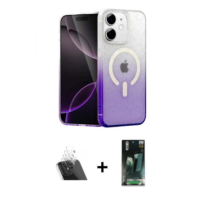 MARSİLYAN™- iPhone 11 Kılıf Eksen Minimal Özel Seri - Siyah 360 Mat Full Body Arka Koruyucu + Kamera Lens Koruma Cam - SF