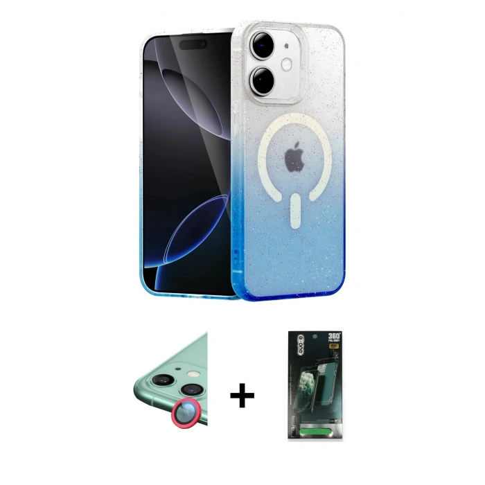 MARSİLYAN™- iPhone 11 Kılıf Eksen Minimal Özel Seri - Siyah 360 Mat Full Body Arka Koruyucu + Raze Metal Kamera Lens - KI