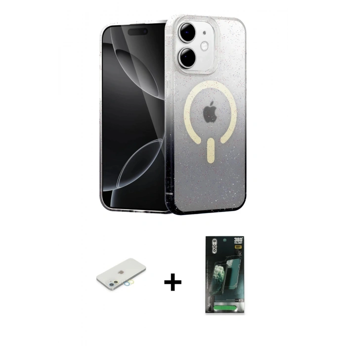 MARSİLYAN™- iPhone 11 Kılıf Eksen Minimal Özel Seri - Siyah 360 Mat Full Body Arka Koruyucu + Renkli Kamera Lens Koruma Cam - SI