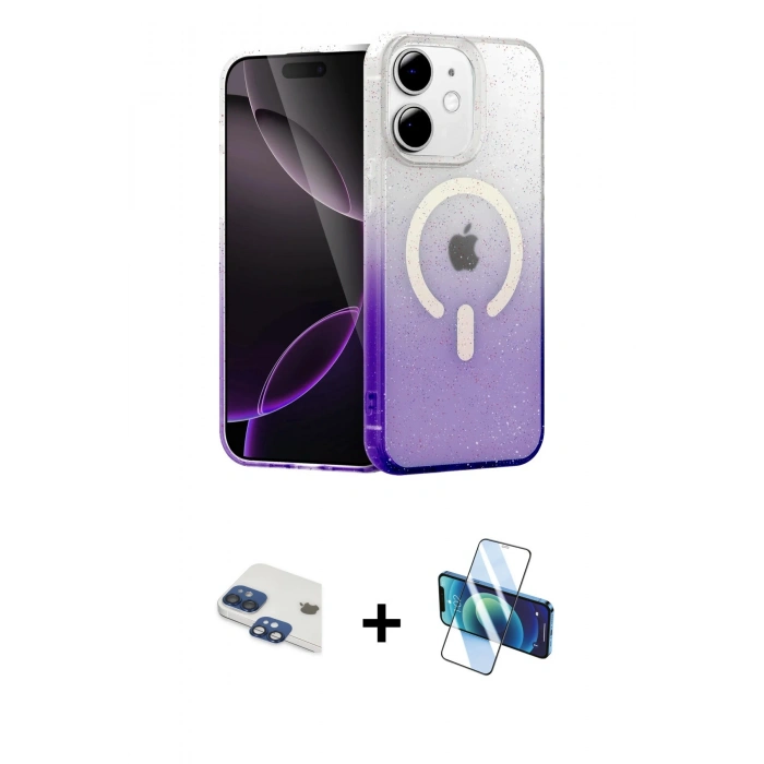 MARSİLYAN™- iPhone 11 Kılıf Eksen Minimal Özel Seri - Siyah 3D Antistatik Cam Ekran Koruyucu + Pers Alüminyum Kamera Lens - LT