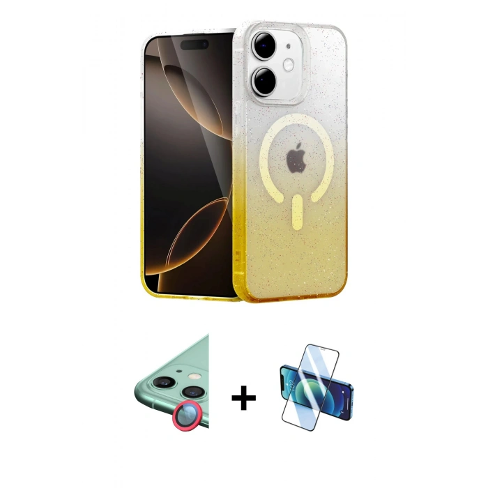 MARSİLYAN™- iPhone 11 Kılıf Eksen Minimal Özel Seri - Siyah 3D Antistatik Cam Ekran Koruyucu + Raze Metal Kamera Lens - KI