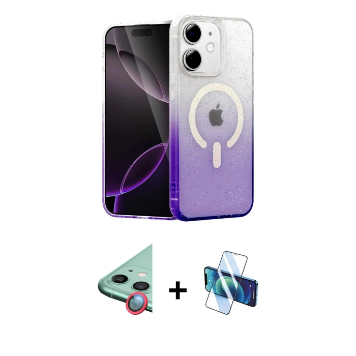 MARSİLYAN™- iPhone 11 Kılıf Eksen Minimal Özel Seri - Siyah 3D Antistatik Cam Ekran Koruyucu + Raze Metal Kamera Lens - KI