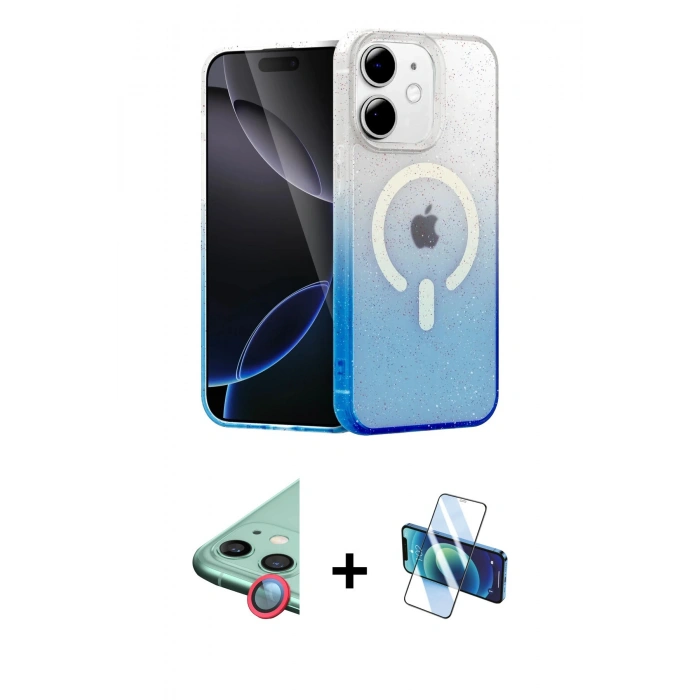 MARSİLYAN™- iPhone 11 Kılıf Eksen Minimal Özel Seri - Siyah 3D Antistatik Cam Ekran Koruyucu + Raze Metal Kamera Lens - KI