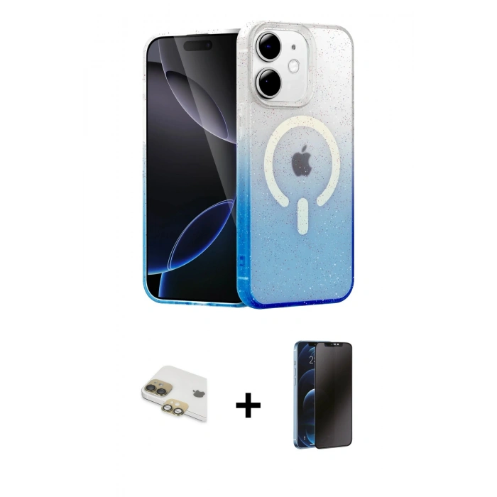 MARSİLYAN™- iPhone 11 Kılıf Eksen Minimal Özel Seri - Siyah 3D Antistatik Hayalet Cam Ekran Koruyucu + Gold Pers Alüminyum Kamera Lens