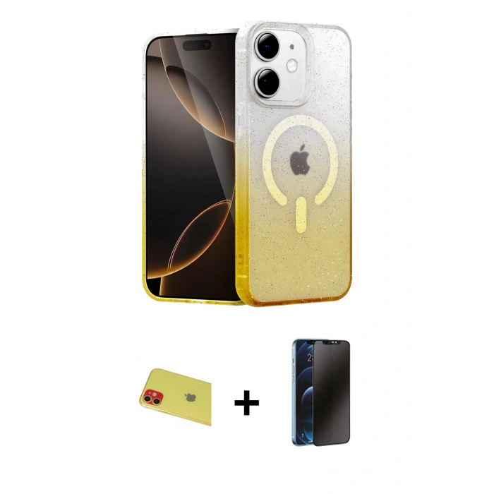 MARSİLYAN™- iPhone 11 Kılıf Eksen Minimal Özel Seri - Siyah 3D Antistatik Hayalet Cam Ekran Koruyucu + Rainbow Kamera Lens Koruma Cam - KI