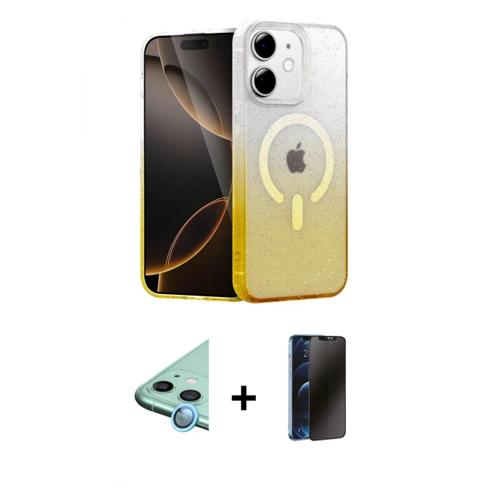 MARSİLYAN™- iPhone 11 Kılıf Eksen Minimal Özel Seri - Siyah 3D Antistatik Hayalet Cam Ekran Koruyucu + Mavi Raze Metal Kamera Lens