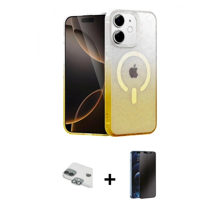 MARSİLYAN™- iPhone 11 Kılıf Eksen Minimal Özel Seri - Siyah 3D Antistatik Hayalet Cam Ekran Koruyucu + Pers Alüminyum Kamera Lens - YL