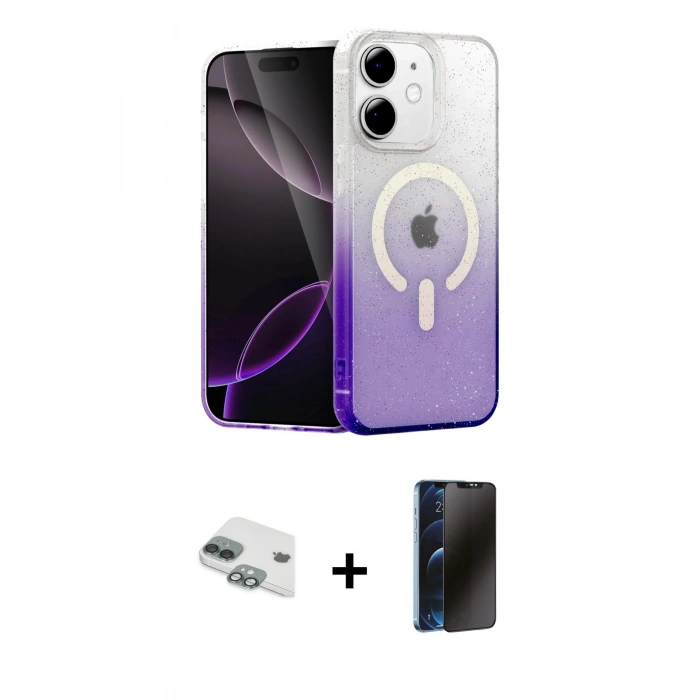 MARSİLYAN™- iPhone 11 Kılıf Eksen Minimal Özel Seri - Siyah 3D Antistatik Hayalet Cam Ekran Koruyucu + Pers Alüminyum Kamera Lens - YL