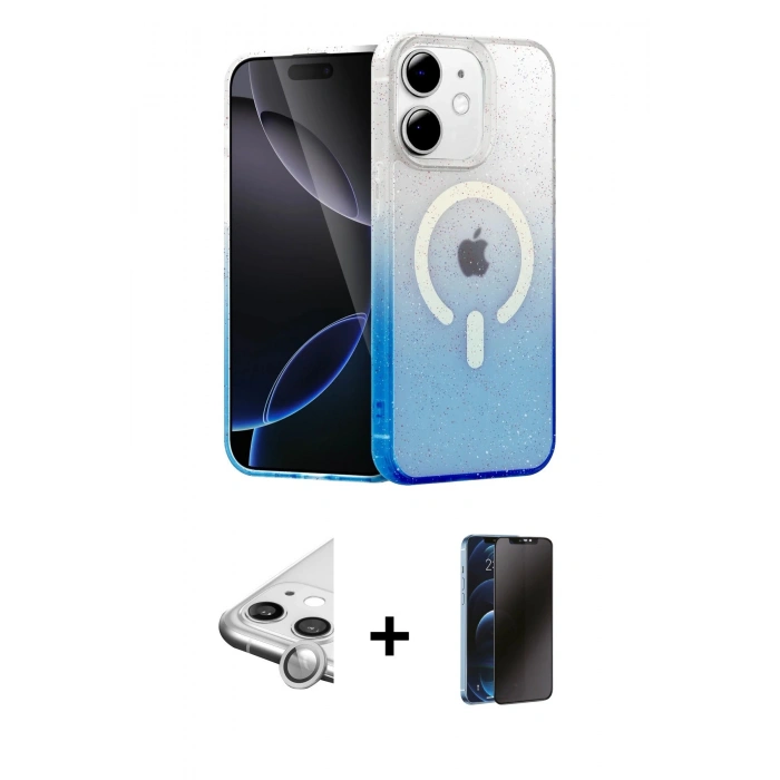 MARSİLYAN™- iPhone 11 Kılıf Eksen Minimal Özel Seri - Siyah 3D Antistatik Hayalet Cam Ekran Koruyucu + Raze Metal Kamera Lens - GS