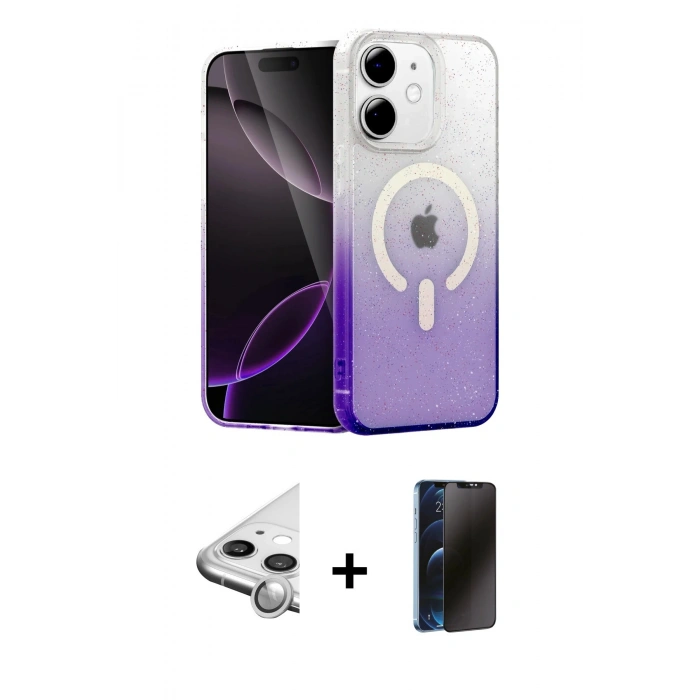 MARSİLYAN™- iPhone 11 Kılıf Eksen Minimal Özel Seri - Siyah 3D Antistatik Hayalet Cam Ekran Koruyucu + Raze Metal Kamera Lens - GS