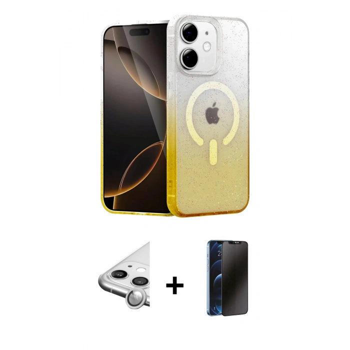 MARSİLYAN™- iPhone 11 Kılıf Eksen Minimal Özel Seri - Siyah 3D Antistatik Hayalet Cam Ekran Koruyucu + Raze Metal Kamera Lens - GS